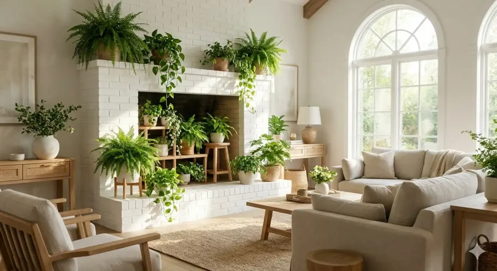 decorar chimenea con plantas